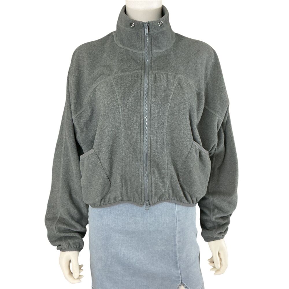 FP Movement Fleece Warm Up Jacket S Gray Zip Front High Collar Athleisure Cozy - Picture 2 of 13